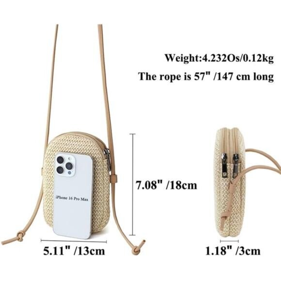 Women's Crossbody Bag Straw-off-white - Picture 2 of 6
